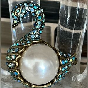 Heidi Daus Swan Pin AS IS vintage Swarovski Crystals faux pearl brooch